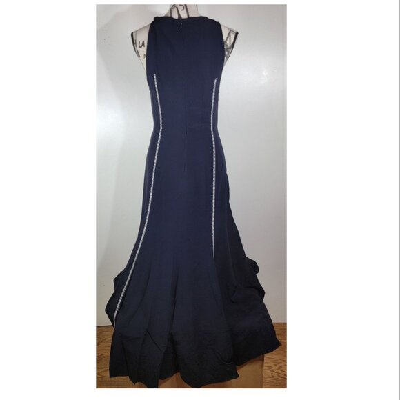 Gabriela Hearst Halter Maxi Dress with Contrast Stitching, Navy, Womens Size 8 - Picture 4 of 8